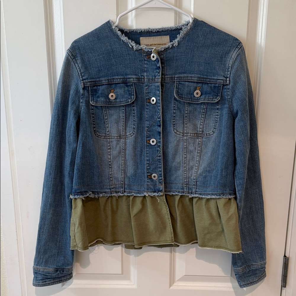 Pilcro Denim Jacket with Olive Ruffle